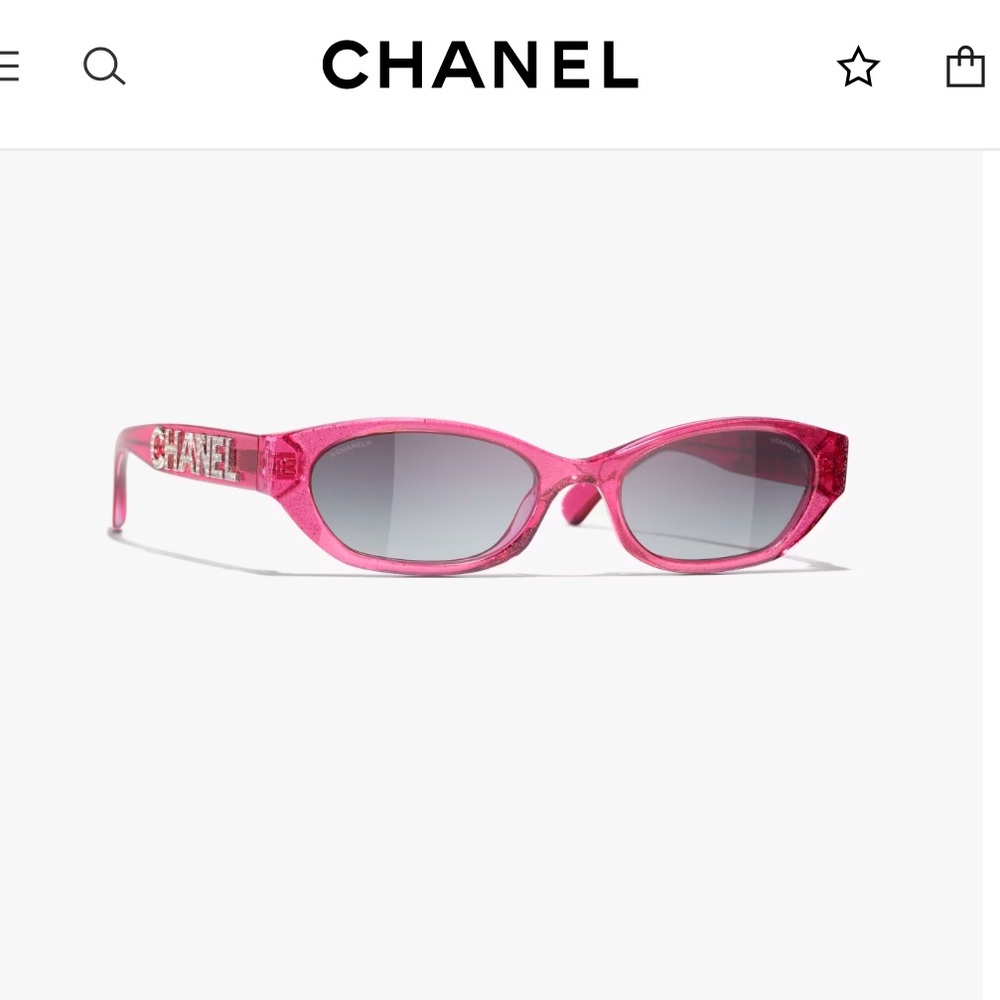 Auth NIB Chanel 71280 Crystal Logo Pink Glitter Rectangle Sunglasses